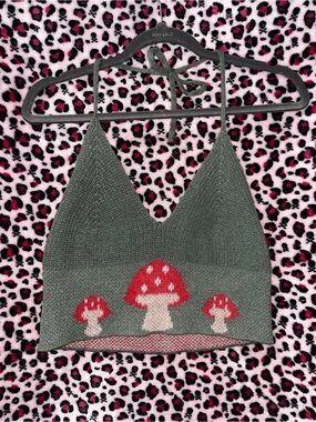 women’s Green Mushroom Knit Halter Top